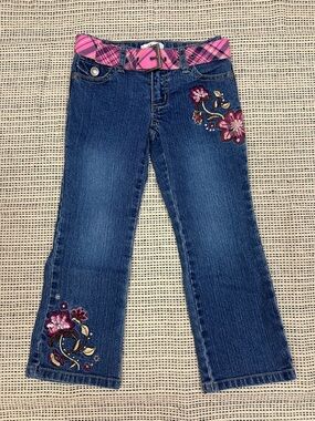 Girls Y2K Circo Embroidered Flower Beaded Bootcut Medium Wash Jeans